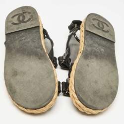 Chanel Black Mesh and Patent Leather Espadrille Dad Sandals Size 42