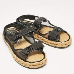 Chanel Black Mesh and Patent Leather Espadrille Dad Sandals Size 42