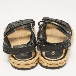 Chanel Black Mesh and Patent Leather Espadrille Dad Sandals Size 42