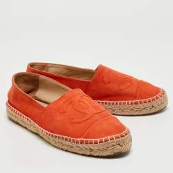 Chanel Orange Suede CC Cap Toe Espadrille Flats Size 39