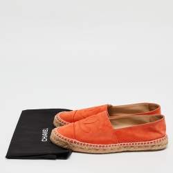 Chanel Orange Suede CC Cap Toe Espadrille Flats Size 39