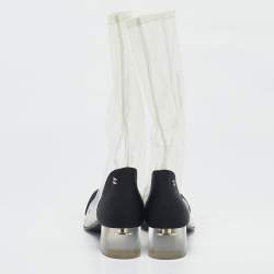 Chanel Black/Transparent Fabric and PVC CC Calf Length Boots Size 42