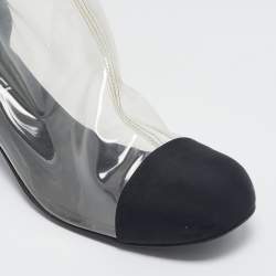 Chanel Black/Transparent Fabric and PVC CC Calf Length Boots Size 42