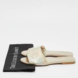 Chanel Iridescent Leather CC Pear Embellished Flat Slides Size 39
