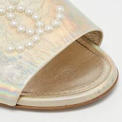 Chanel Iridescent Leather CC Pear Embellished Flat Slides Size 39