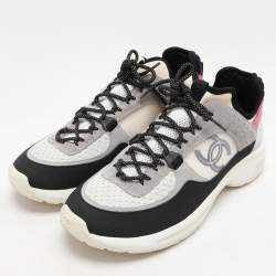 Pre Owned Chanel Multicolor Leather and Mesh Low Top Sneakers Size 40.5