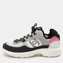 Pre Owned Chanel Multicolor Leather and Mesh Low Top Sneakers Size 40.5