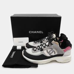 Pre Owned Chanel Multicolor Leather and Mesh Low Top Sneakers Size 40.5