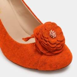 Chanel Orange Felt Embellished Quilted Block Heel Pumps Size 40