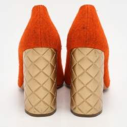 Chanel Orange Felt Embellished Quilted Block Heel Pumps Size 40