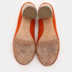 Chanel Orange Felt Embellished Quilted Block Heel Pumps Size 40