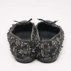 Pre Owned Chanel Blue/Black Leather and Lurex Fabric CC Ballet Flats Size 38.5