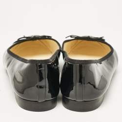 Pre Owned Chanel Black Patent CC Cap Toe Bow Ballet Flats Size 42