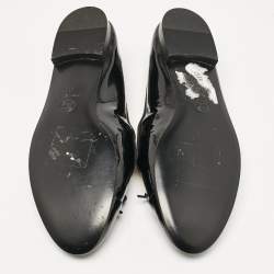 Pre Owned Chanel Black Patent CC Cap Toe Bow Ballet Flats Size 42