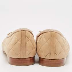 Chanel Beige Quilted Nubuck Leather CC Cap Toe Bow Ballet Flats Size 36
