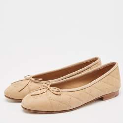 Chanel Beige Quilted Nubuck Leather CC Cap Toe Bow Ballet Flats Size 36