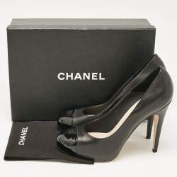 Pre Owned Chanel Black Patent and Leather CC Cap Toe Platform Pumps Size 41