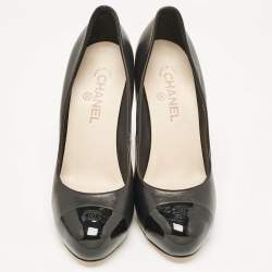 Pre Owned Chanel Black Patent and Leather CC Cap Toe Platform Pumps Size 41