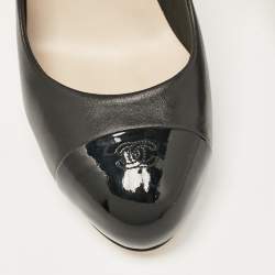 Pre Owned Chanel Black Patent and Leather CC Cap Toe Platform Pumps Size 41