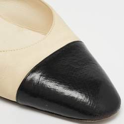 Pre Owned Chanel White/Black Leather Cap Toe Slingback Pumps Size 42
