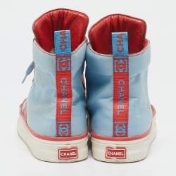 Pre Owned Chanel Blue/Red Denim High Top Sneakers Size 41