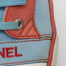 Pre Owned Chanel Blue/Red Denim High Top Sneakers Size 41