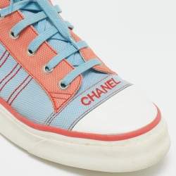 Pre Owned Chanel Blue/Red Denim High Top Sneakers Size 41