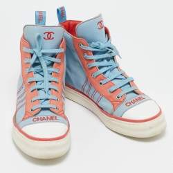 Pre Owned Chanel Blue/Red Denim High Top Sneakers Size 41