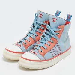 Pre Owned Chanel Blue/Red Denim High Top Sneakers Size 41