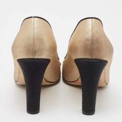 Pre Owned Chanel Metallic Gold/Black Suede and Grosgrain CC Pearl Cap Toe Pumps Size 40.5