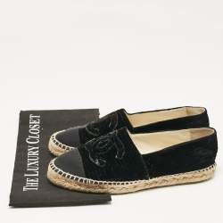 Pre Owned Chanel Black Velvet and Canvas Cap Toe CC Espadrille Flats Size 38