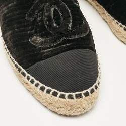 Pre Owned Chanel Black Velvet and Canvas Cap Toe CC Espadrille Flats Size 38