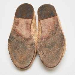Chanel Beige/Black Leather and Raffia CC Espadrille Flats Size 37