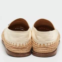 Chanel Beige/Black Leather and Raffia CC Espadrille Flats Size 37