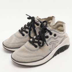 Chanel Light Grey Mesh CC Low Top Sneakers Size 36.5