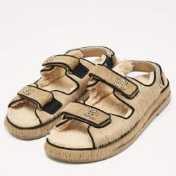 Pre Owned Chanel Brown Calf Hair and Shearling Fur Dad Slingback Sandals Size 40.5
