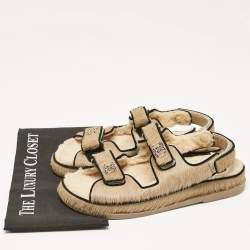 Pre Owned Chanel Brown Calf Hair and Shearling Fur Dad Slingback Sandals Size 40.5