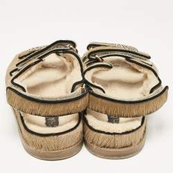 Pre Owned Chanel Brown Calf Hair and Shearling Fur Dad Slingback Sandals Size 40.5