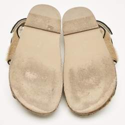 Pre Owned Chanel Brown Calf Hair and Shearling Fur Dad Slingback Sandals Size 40.5