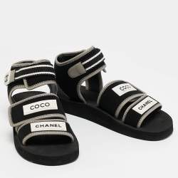 Chanel Black Jersey Coco Flat Sandals Size 39