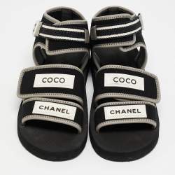 Chanel Black Jersey Coco Flat Sandals Size 39