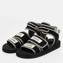 Chanel Black Jersey Coco Flat Sandals Size 39