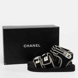 Chanel Black Jersey Coco Flat Sandals Size 39