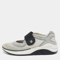 Pre Owned Chanel Grey/Black Mesh Slip On Sneakers Size 38