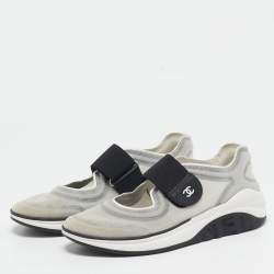 Pre Owned Chanel Grey/Black Mesh Slip On Sneakers Size 38