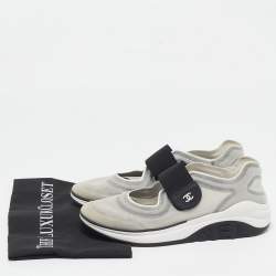 Pre Owned Chanel Grey/Black Mesh Slip On Sneakers Size 38