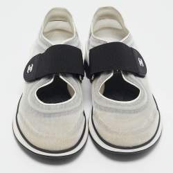 Pre Owned Chanel Grey/Black Mesh Slip On Sneakers Size 38