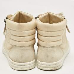 مملوكة مسبقًا Chanel Cream Fabric and Suede CC Side Zip High Top Sneakers Size 39