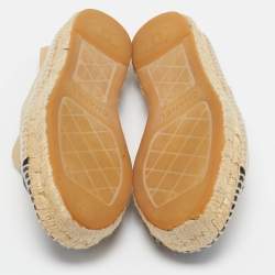 Chanel Beige/Black Leather  and Canvas CC Cap Toe Espadrille Flats Size 38