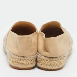 Chanel Beige/Black Leather  and Canvas CC Cap Toe Espadrille Flats Size 38